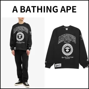 A BATHING APE  |Crew Neck Unisex Street Style Long Sleeves Cotton Oversized