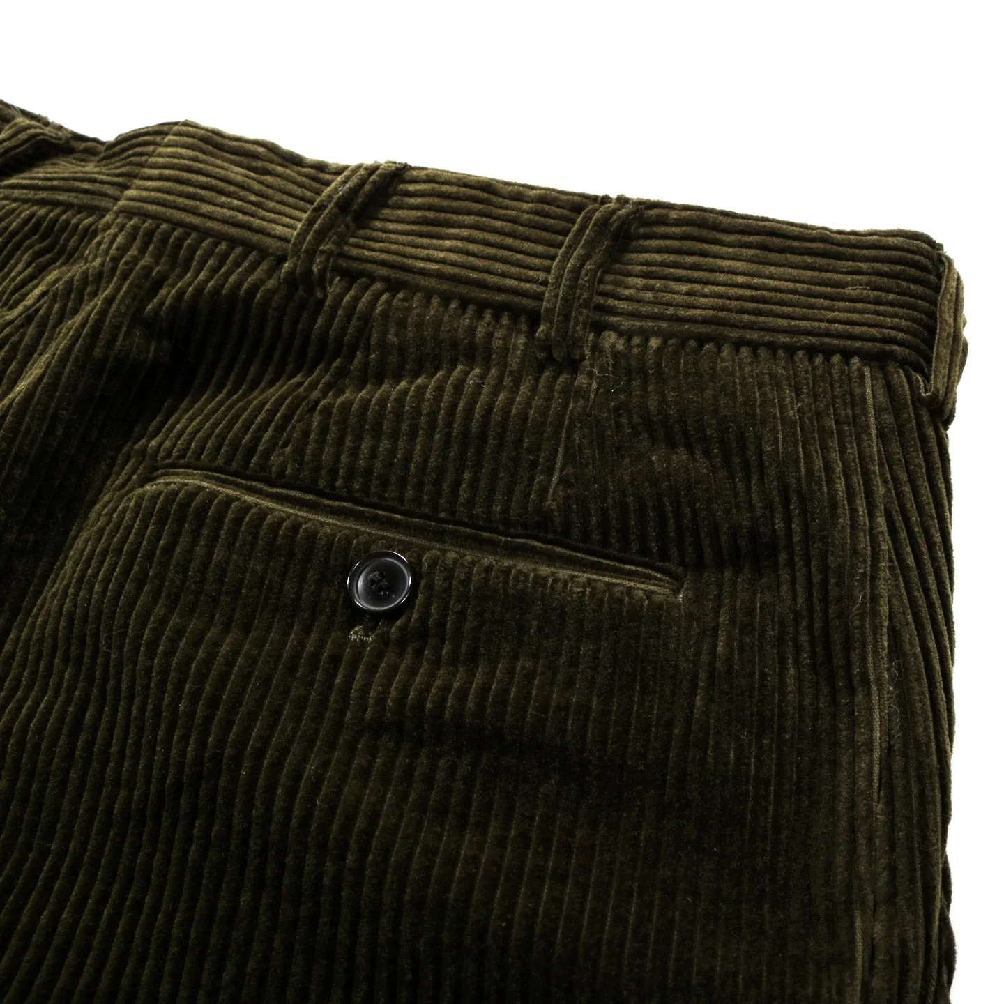 A KIND OF GUISE RELAXED TAILORED TROUSERS OLIVE CORDUROY