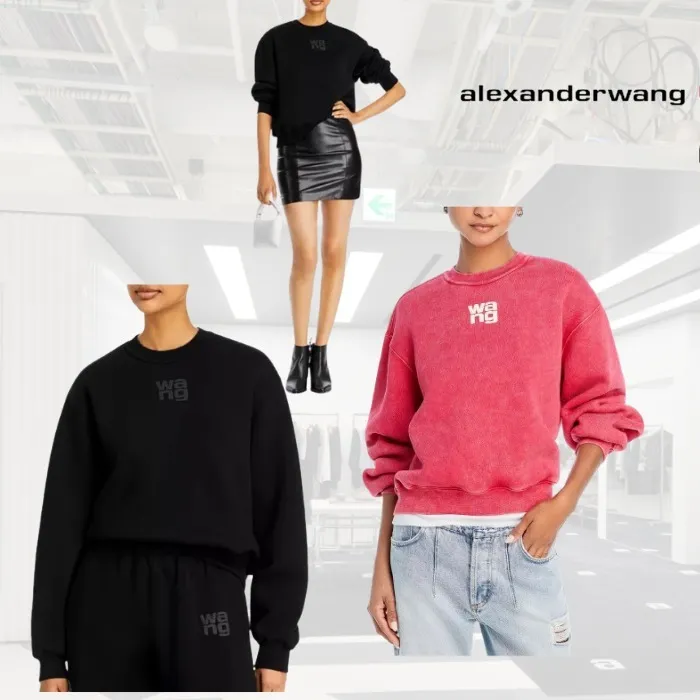 Alexander Wang  |Rib Long Sleeves Plain Cotton Oversized Logo