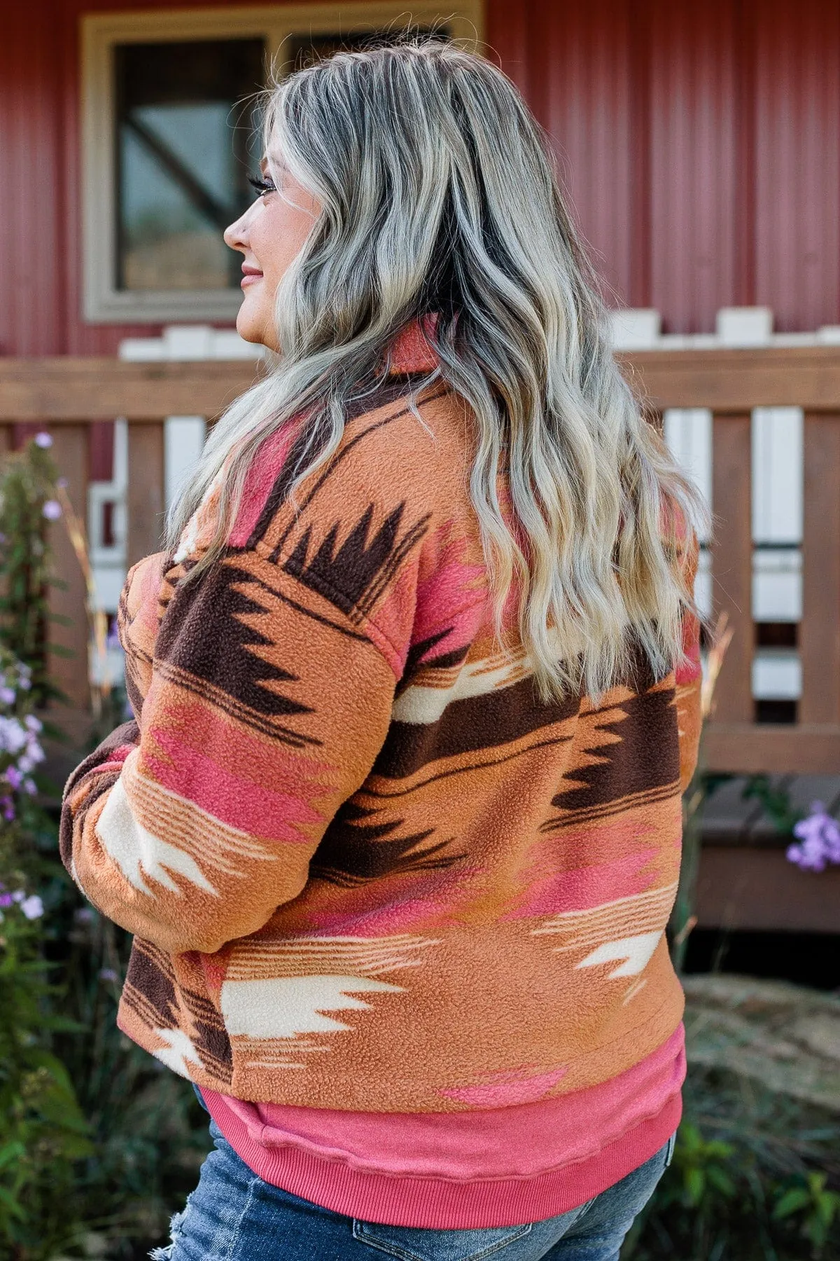 All Or Nothing Aztec Fleece Jacket- Brown & Pink