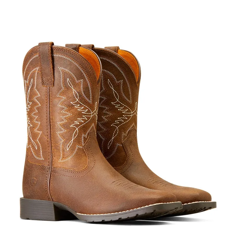 Ariat Kids Hybird Rancher Distressed Tan Square Toe Western Boot 10047034