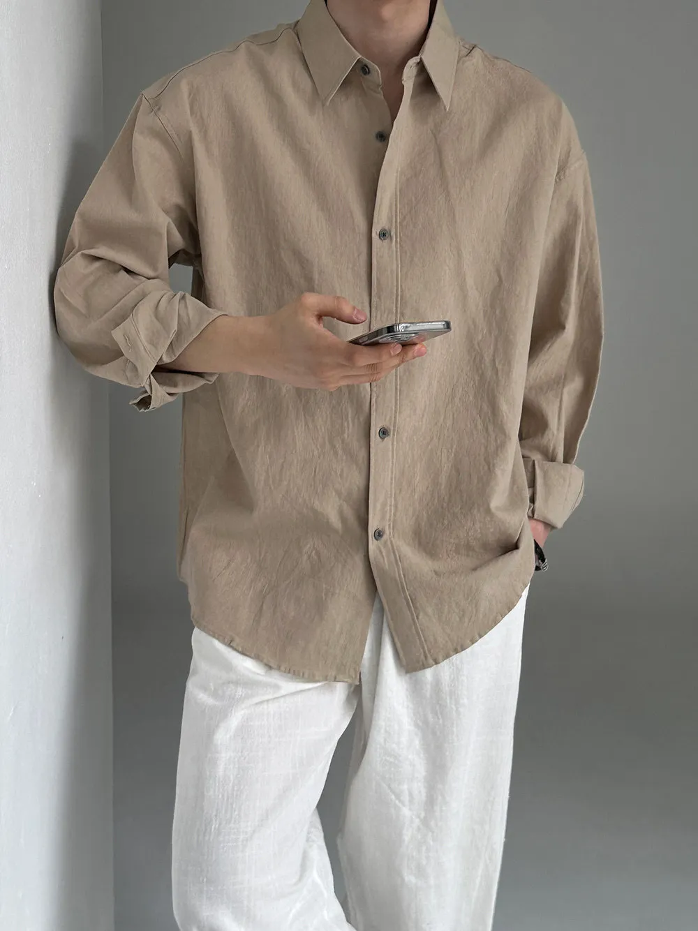 ASCLO  |Casual Style Unisex Linen Street Style Long Sleeves Plain