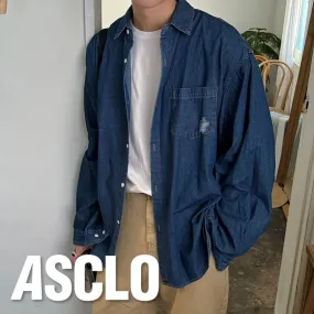 ASCLO  |Unisex Denim Street Style Long Sleeves Cotton Oversized