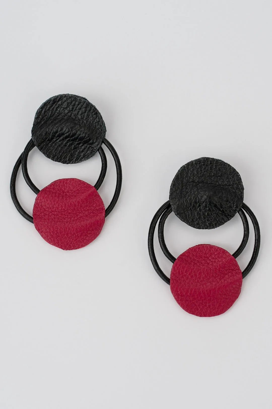 Black Dark Red Genuine Leather Earrings