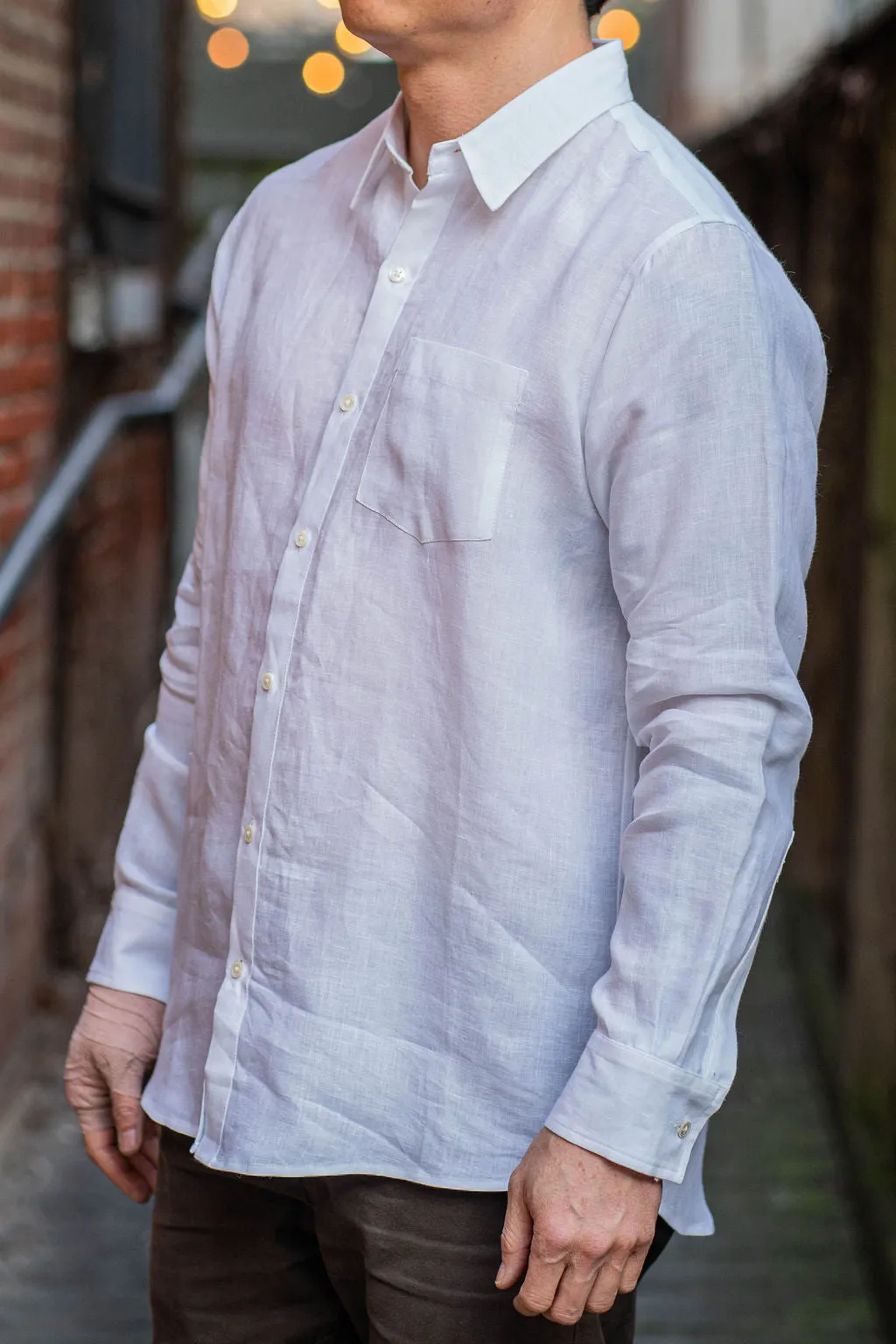 Blluemade Classic L/S Shirt - White Belgian Linen