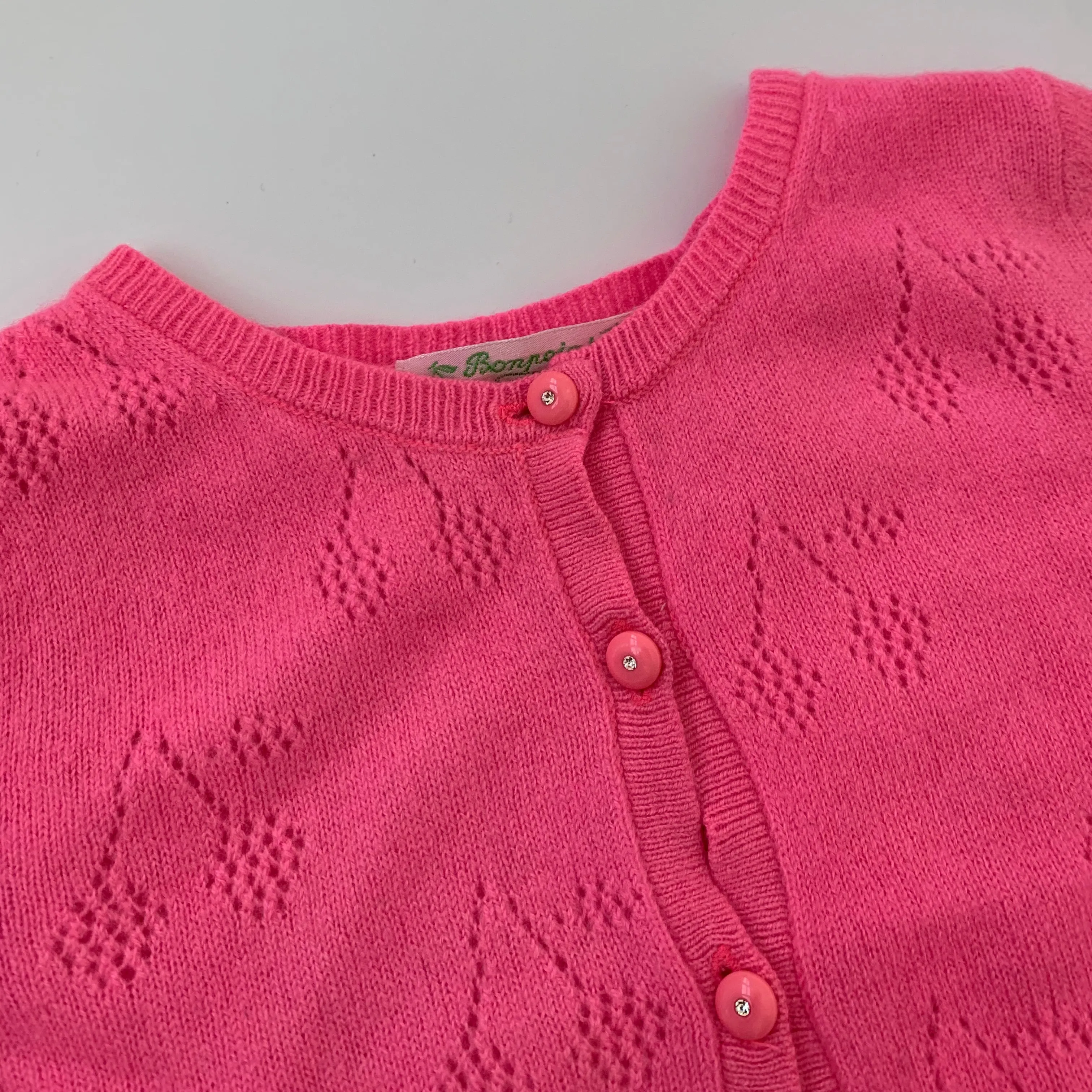 Bonpoint Neon Pink Cashmere Cherry Motif Cardigan: 4 Years