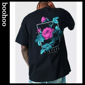 boohoo  |Flower Patterns Street Style Oversized T-Shirts