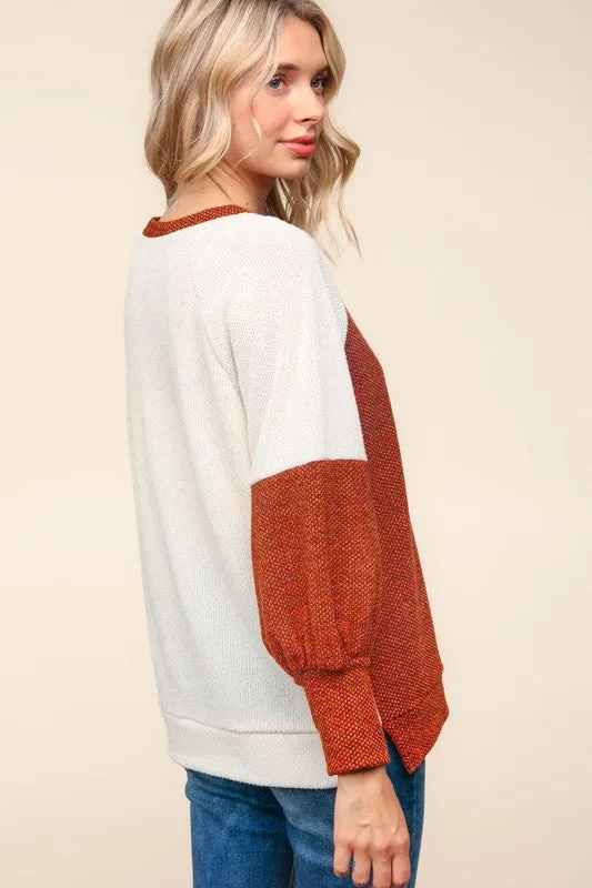 Color Block Sweater Hacci Top