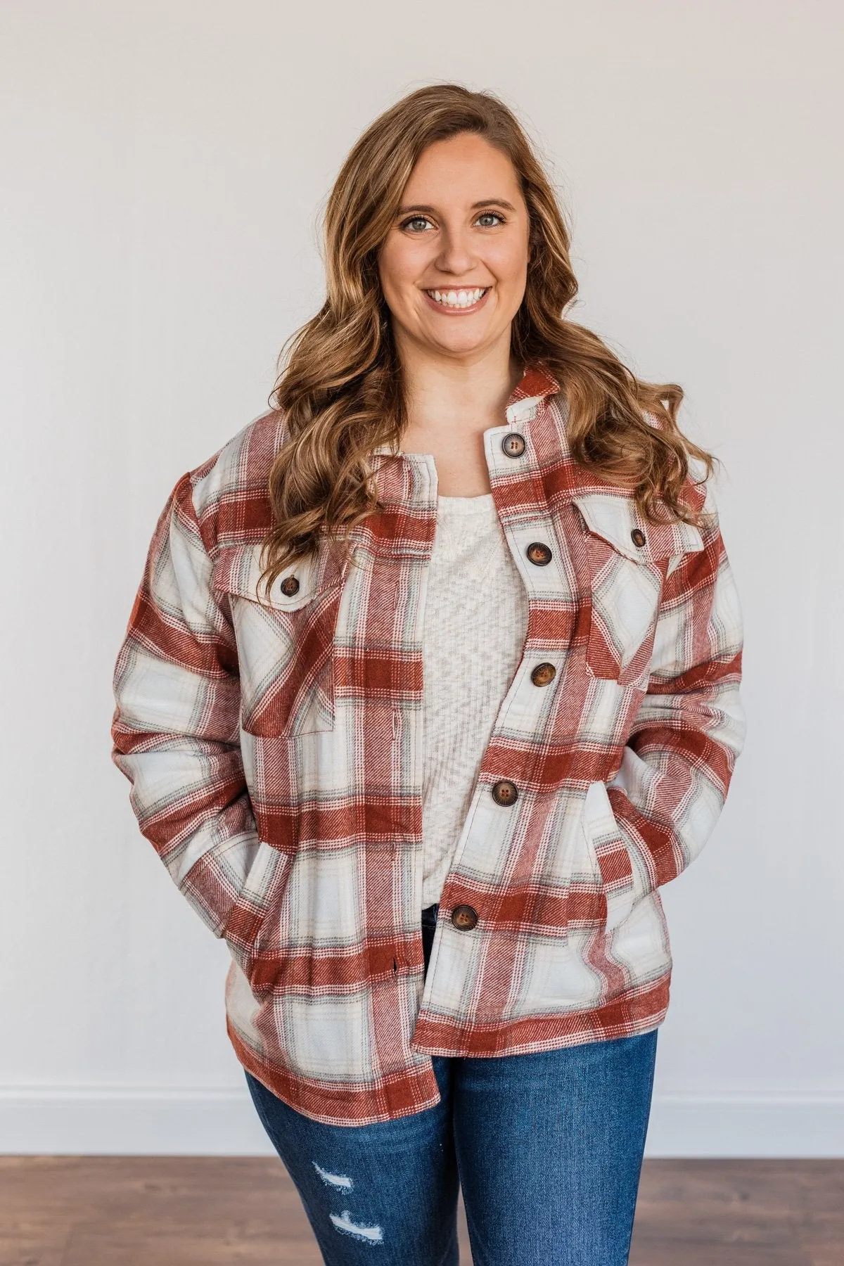 Cover Me Up Sherpa Lined Jacket- Terra Cotta