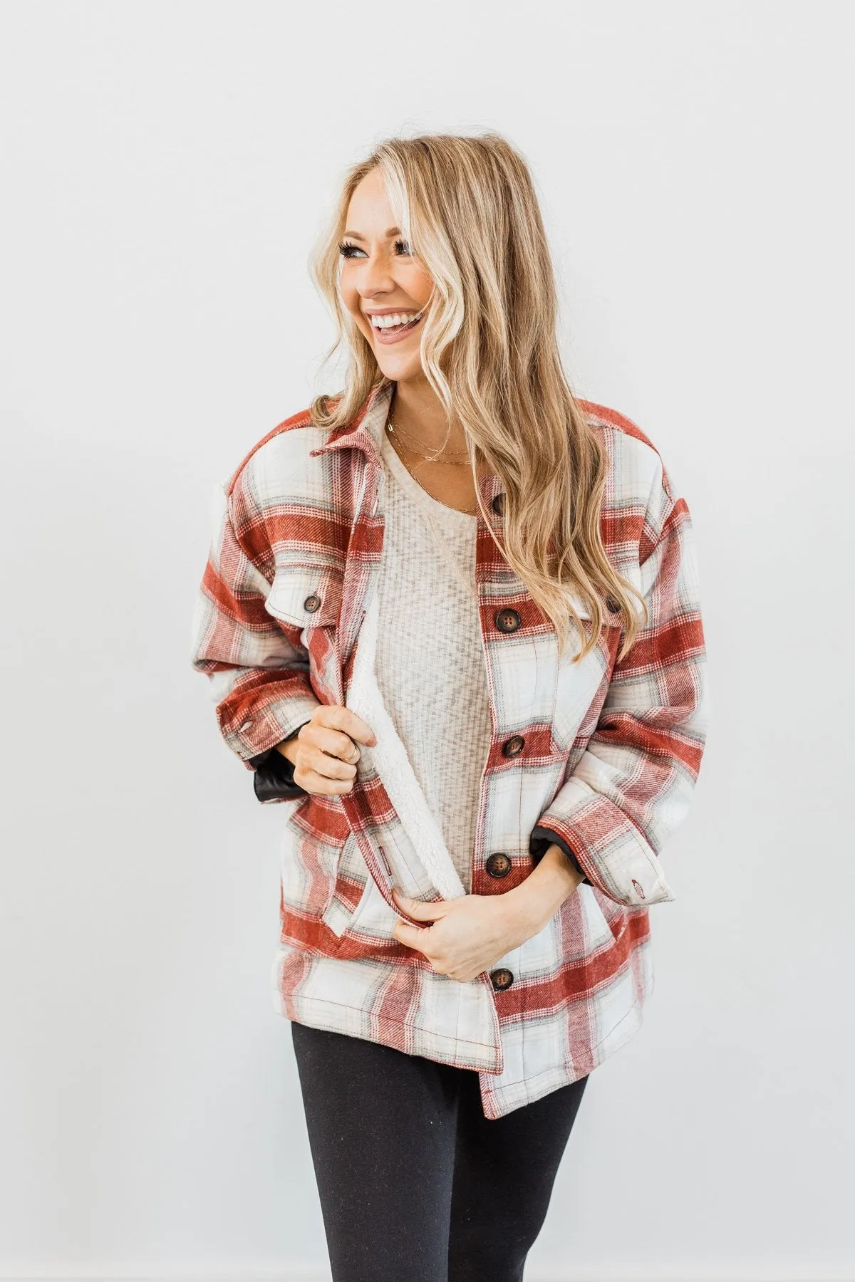 Cover Me Up Sherpa Lined Jacket- Terra Cotta