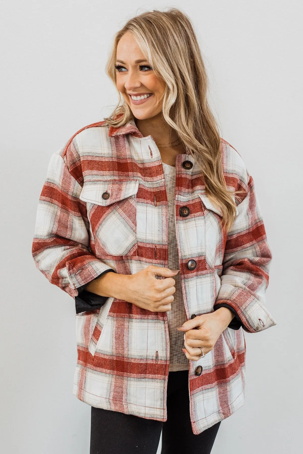 Cover Me Up Sherpa Lined Jacket- Terra Cotta