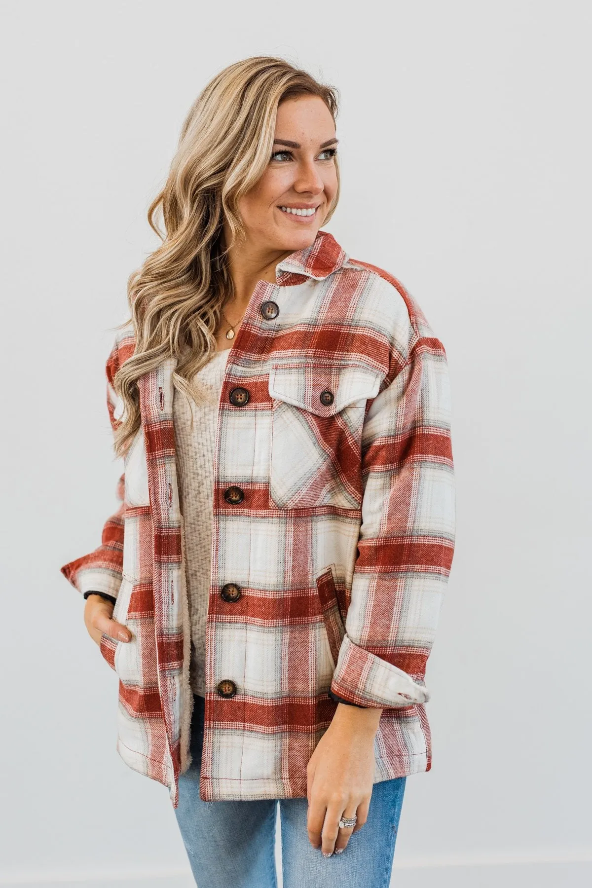 Cover Me Up Sherpa Lined Jacket- Terra Cotta