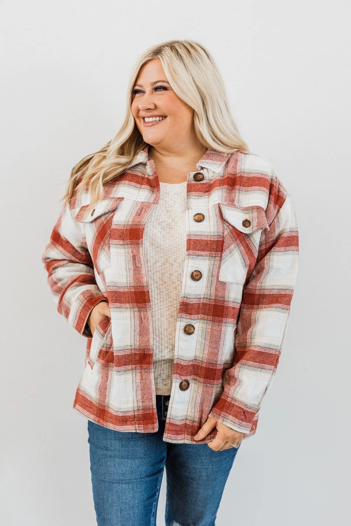 Cover Me Up Sherpa Lined Jacket- Terra Cotta