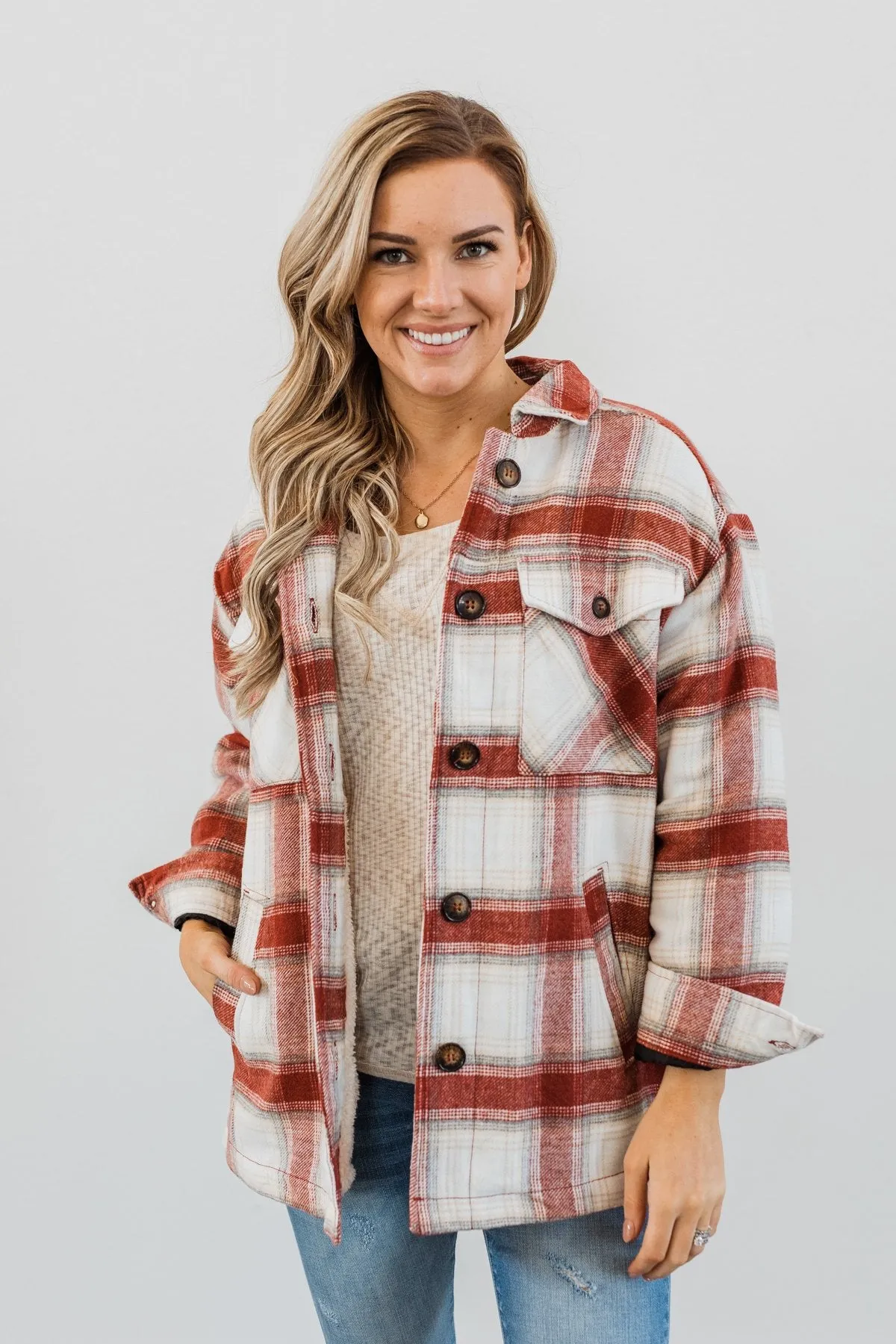 Cover Me Up Sherpa Lined Jacket- Terra Cotta