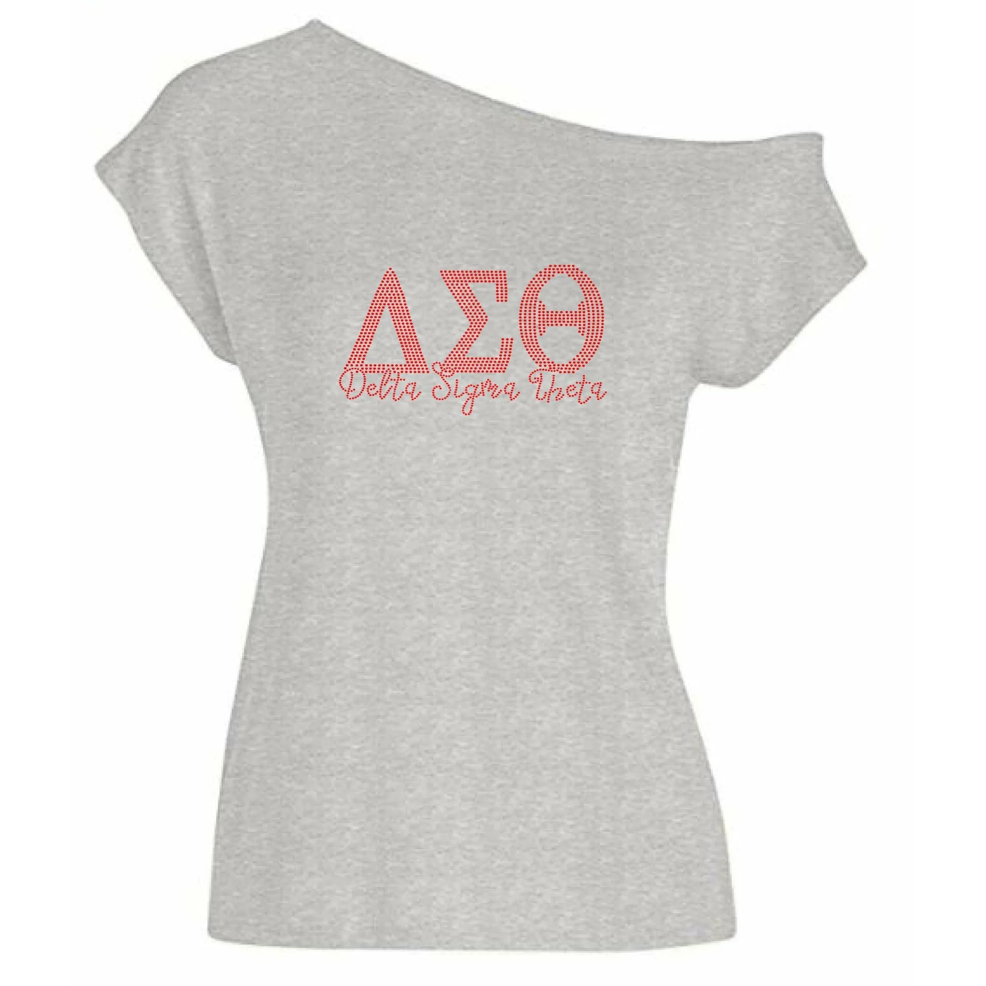 Delta Sigma Theta Rhinestone Greek Letters Off Shoulder Tee