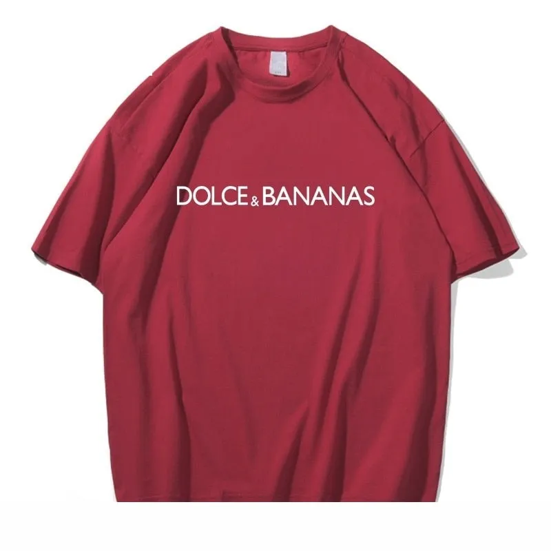 Dolce & Bananas Letters Casual Men 100% Cotton T-shirt Tshirt Summer Short Sleeve Tops Streetwear