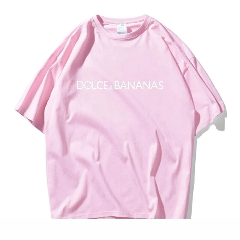 Dolce & Bananas Letters Casual Men 100% Cotton T-shirt Tshirt Summer Short Sleeve Tops Streetwear