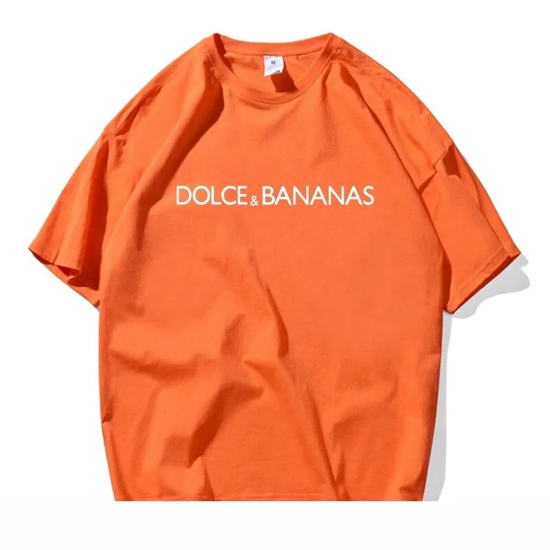 Dolce & Bananas Letters Casual Men 100% Cotton T-shirt Tshirt Summer Short Sleeve Tops Streetwear