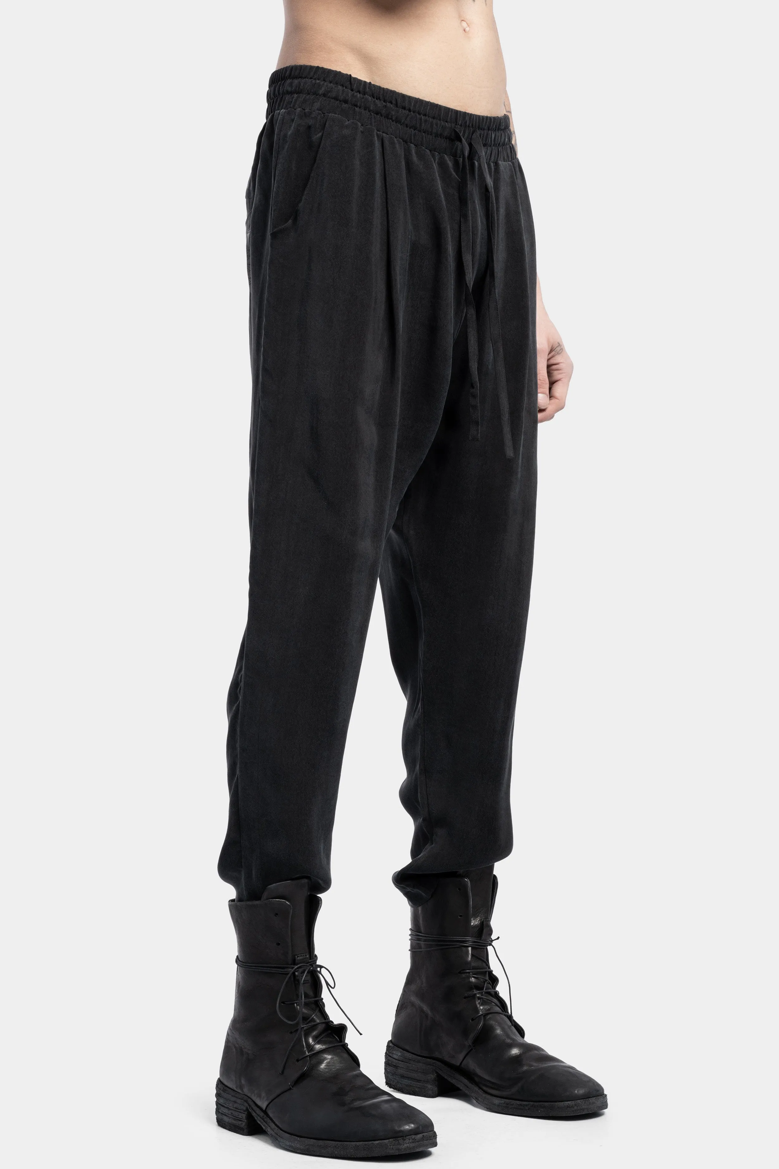 Drawstring Cropped Cupro Pants, Black