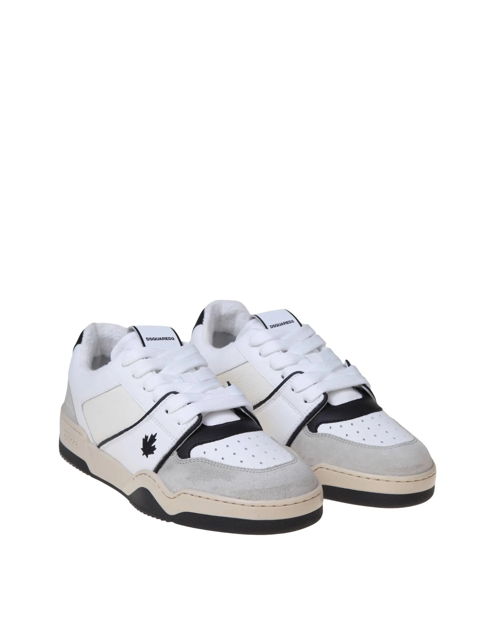 DSQUARED2 BLACK AND WHITE LEATHER AND SUEDE SNEAKERS