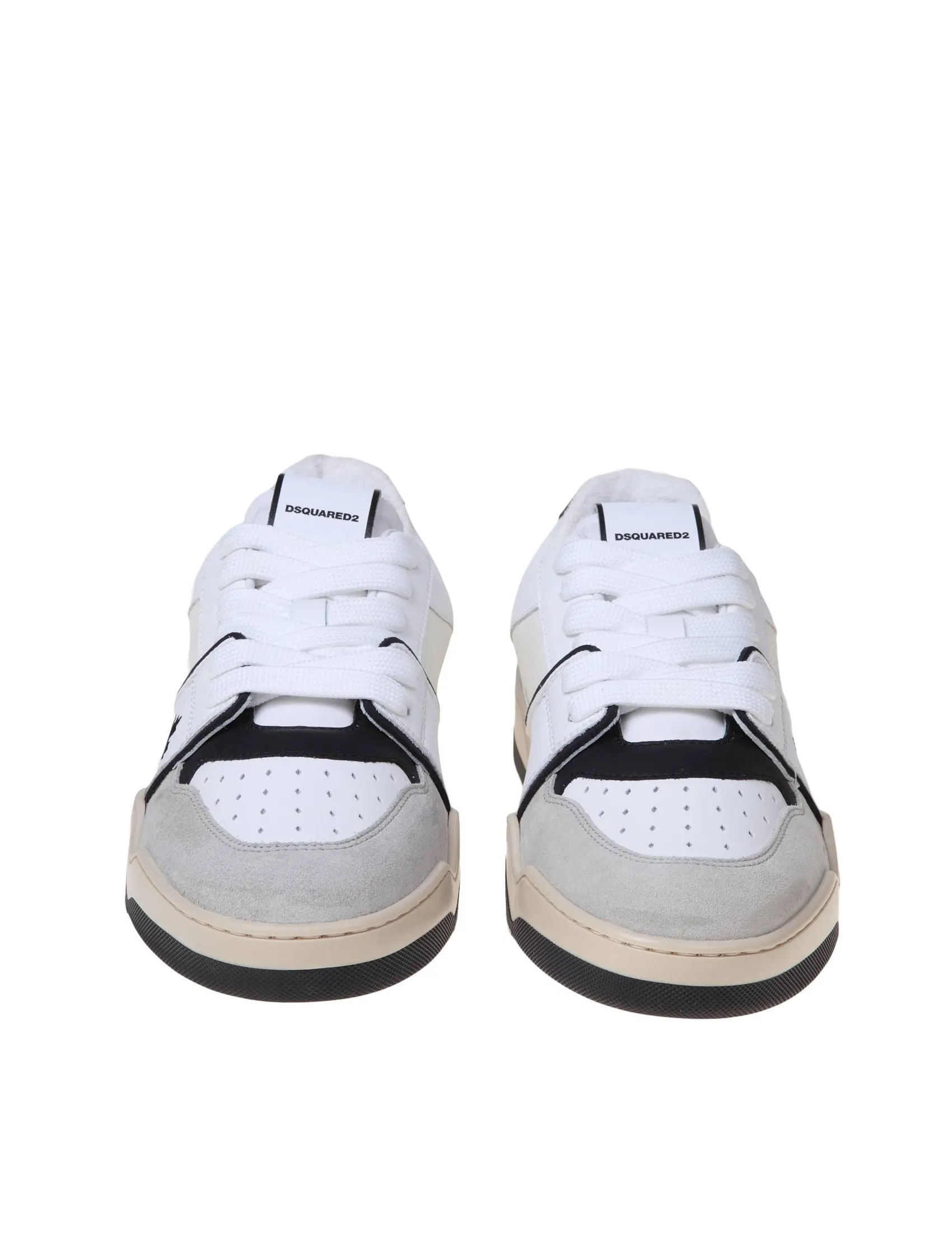 DSQUARED2 BLACK AND WHITE LEATHER AND SUEDE SNEAKERS