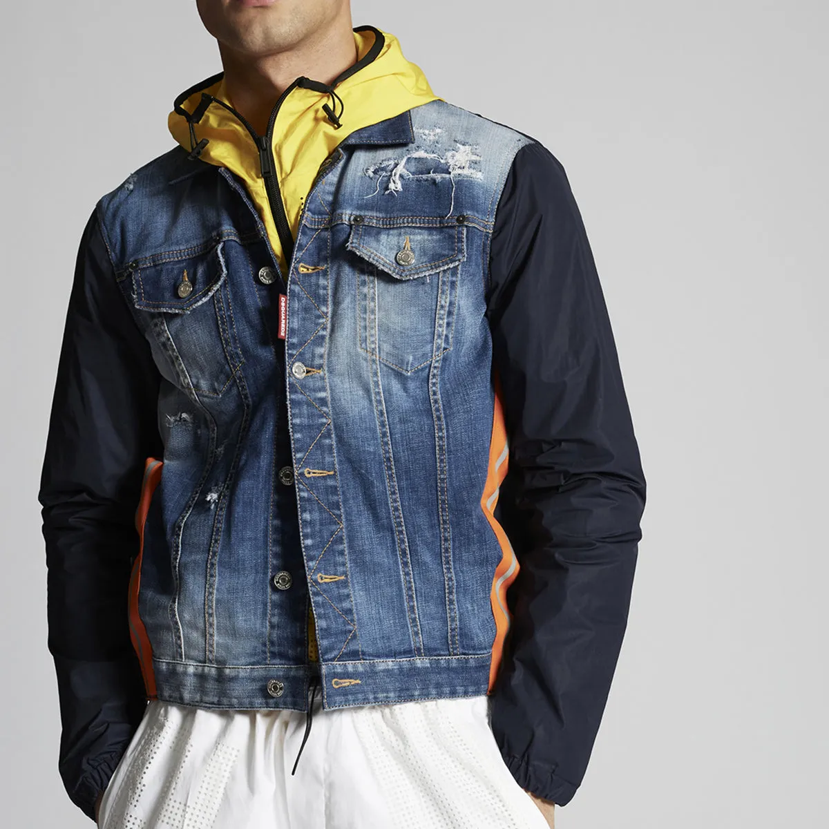 DSQUARED2 - Nylon Layered Dan Denim Jacket in Blue