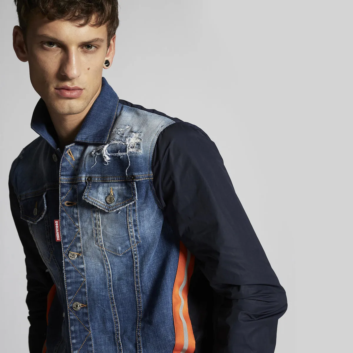 DSQUARED2 - Nylon Layered Dan Denim Jacket in Blue