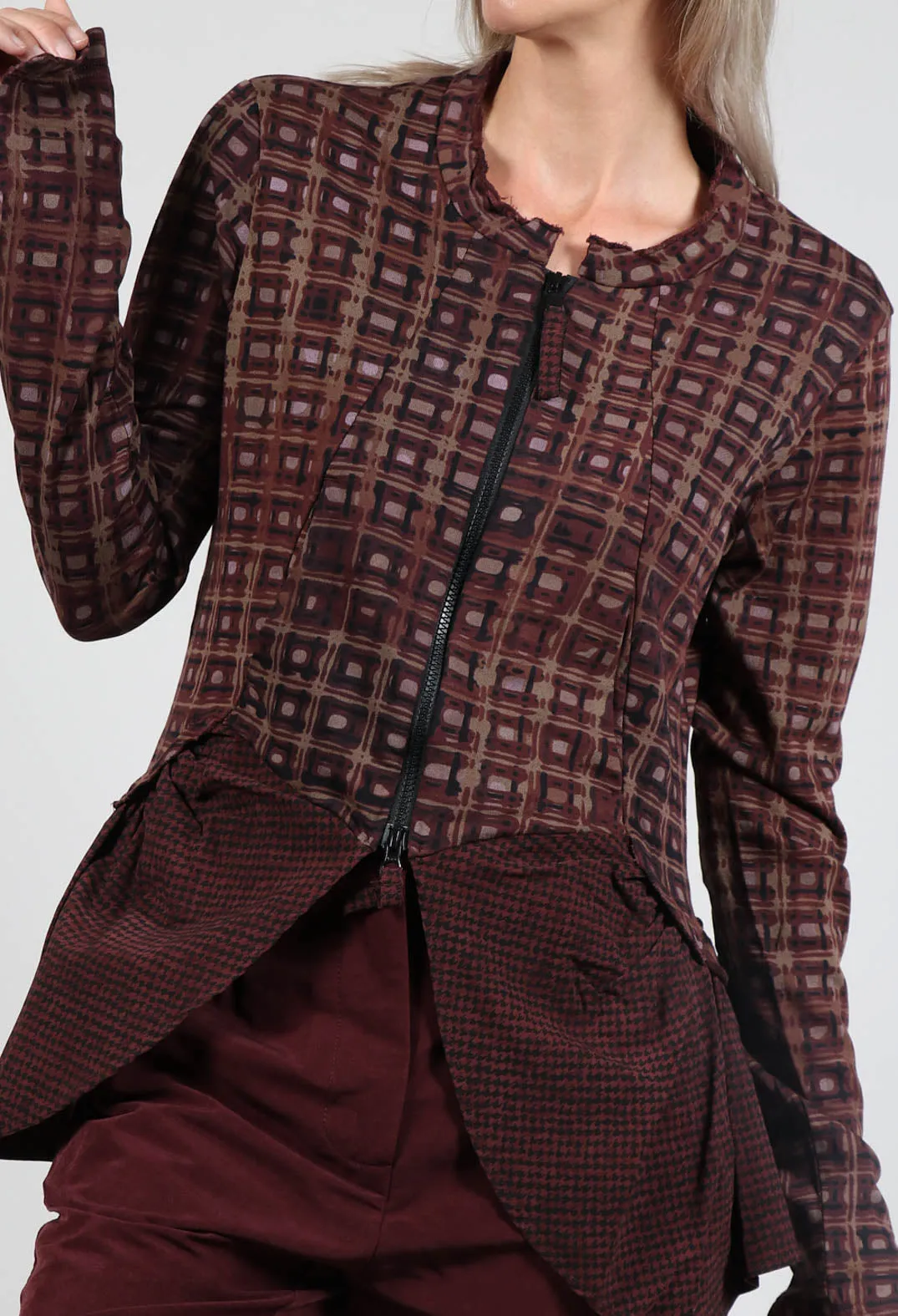 Dual Fabric Zip Through Jacket in Bronze Check