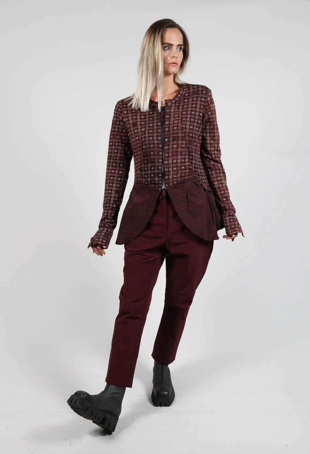 Dual Fabric Zip Through Jacket in Bronze Check