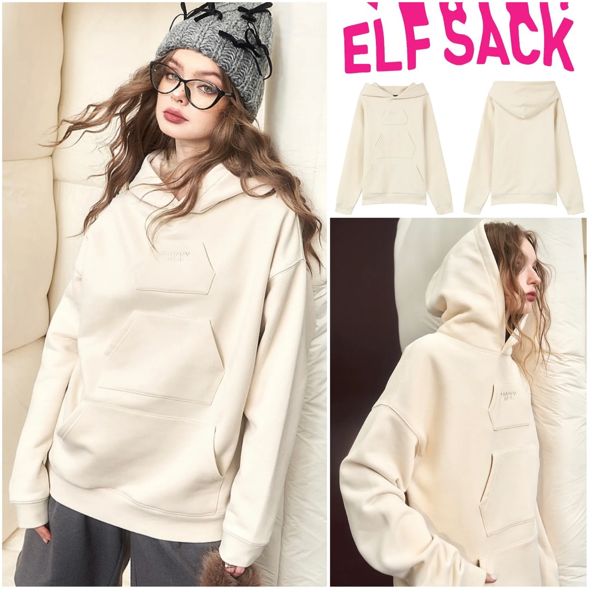 ELF SACK  |Long Sleeves Plain Oversized Hoodies & Sweatshirts