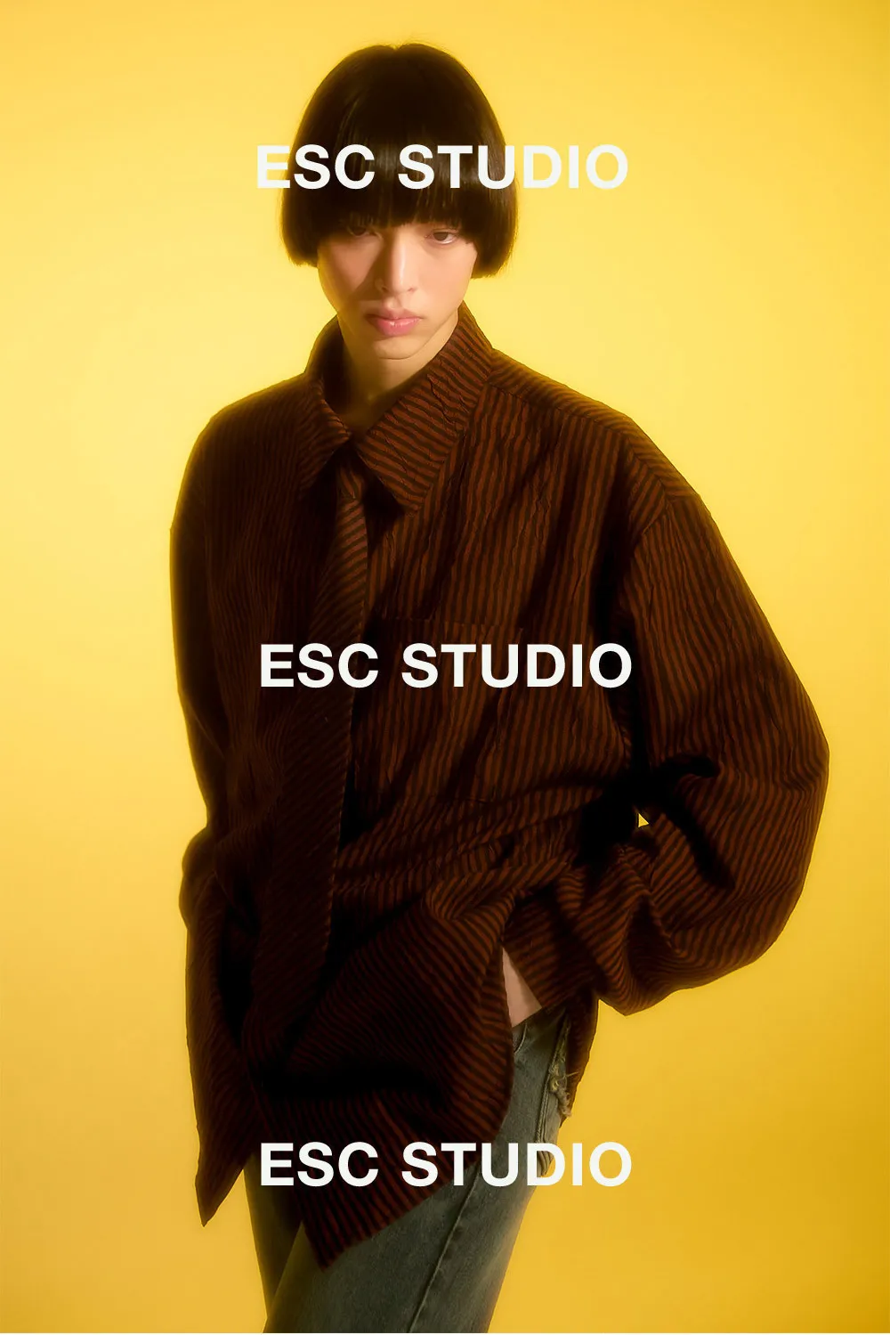 ESC STUDIO  |●ESC STUDIO● oversize stripe neck tie shirt (2color) unisex