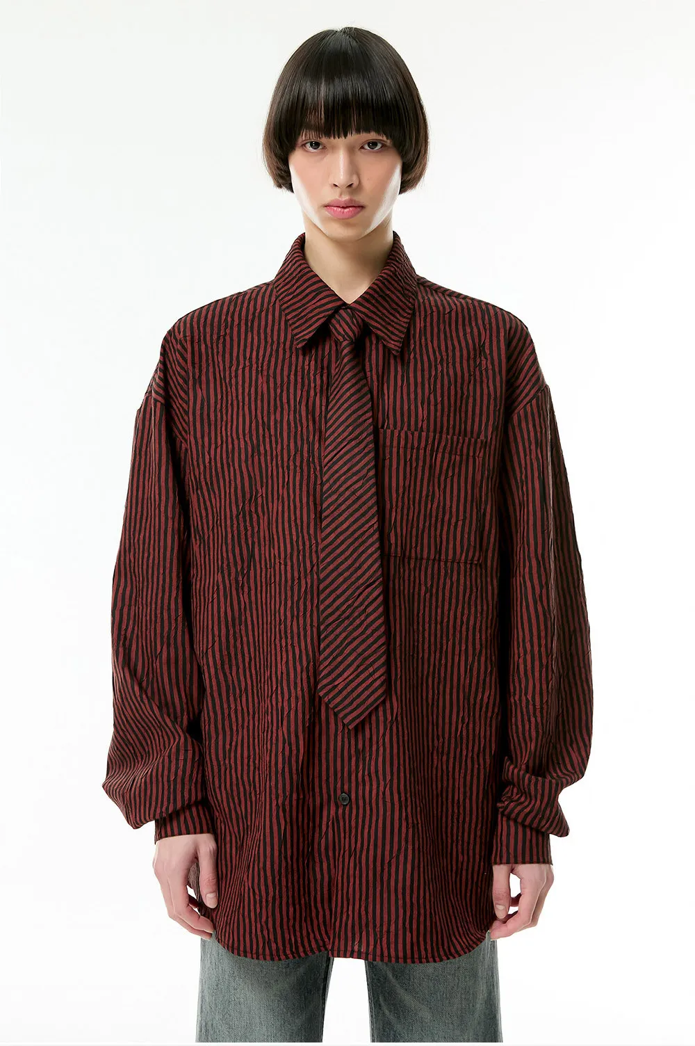 ESC STUDIO  |●ESC STUDIO● oversize stripe neck tie shirt (2color) unisex