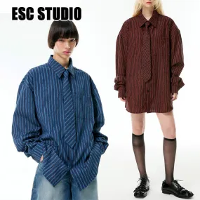 ESC STUDIO  |●ESC STUDIO● oversize stripe neck tie shirt (2color) unisex