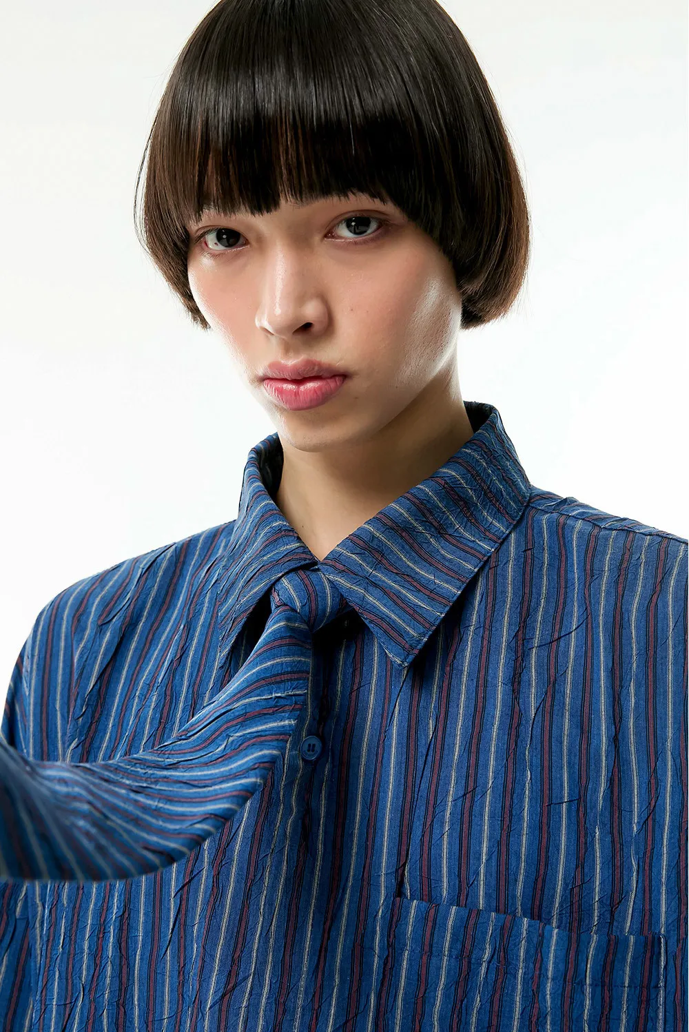 ESC STUDIO  |●ESC STUDIO● oversize stripe neck tie shirt (2color) unisex