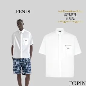 FENDI  |Plain Cotton Short Sleeves Oversized Logo Luxury Shirts