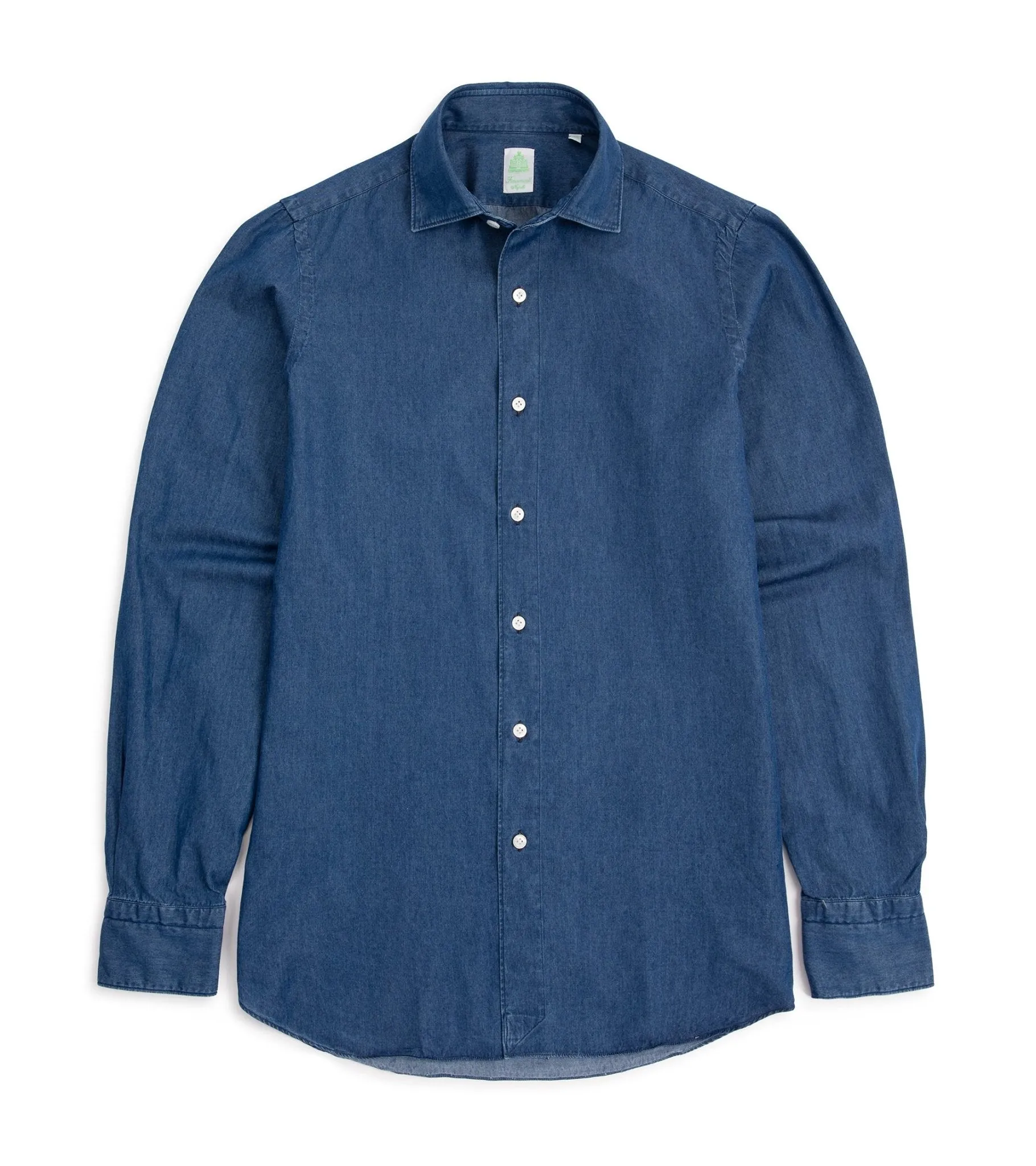 Finamore Gaeta Washed Denim Luigi Sport Shirt: Light Blue