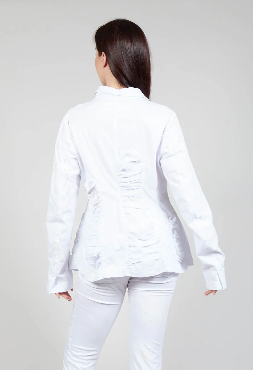 Flower Print Ruched Jacket in White Flock Print