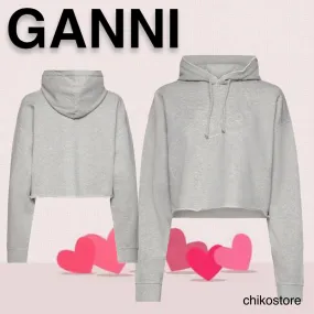 Ganni  |Long Sleeves Plain Cotton Co-ord Logo Hoodies & Sweatshirts