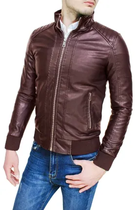 Giacca giubbotto uomo in ecopelle casual bordeaux slim fit giubbino bomber moto