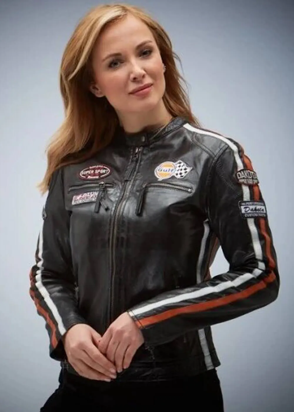 Grand Prix Women's Gulf Racing Leather Jacket Black