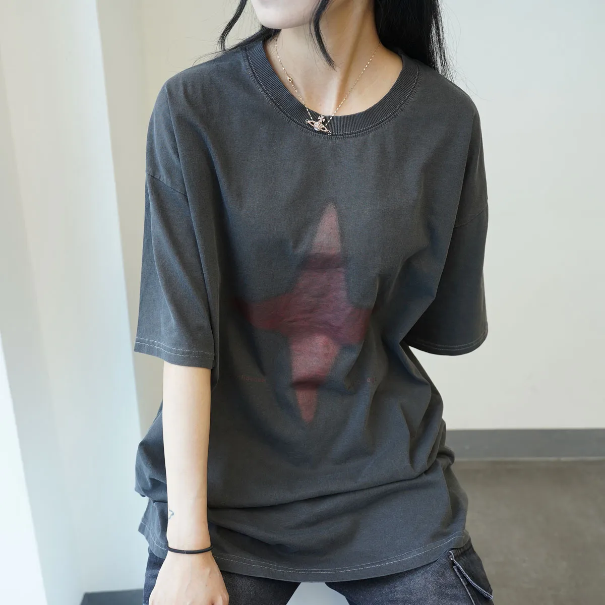 IONSEOUL  |Unisex Street Style Plain Cotton Oversized Logo T-Shirts