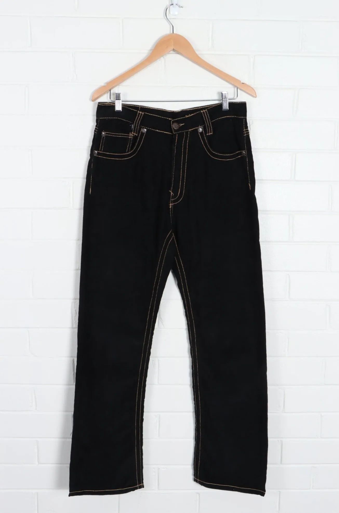 JORDAN CRAIG Black Cord Pants with Gold Stitching (32 x 32)