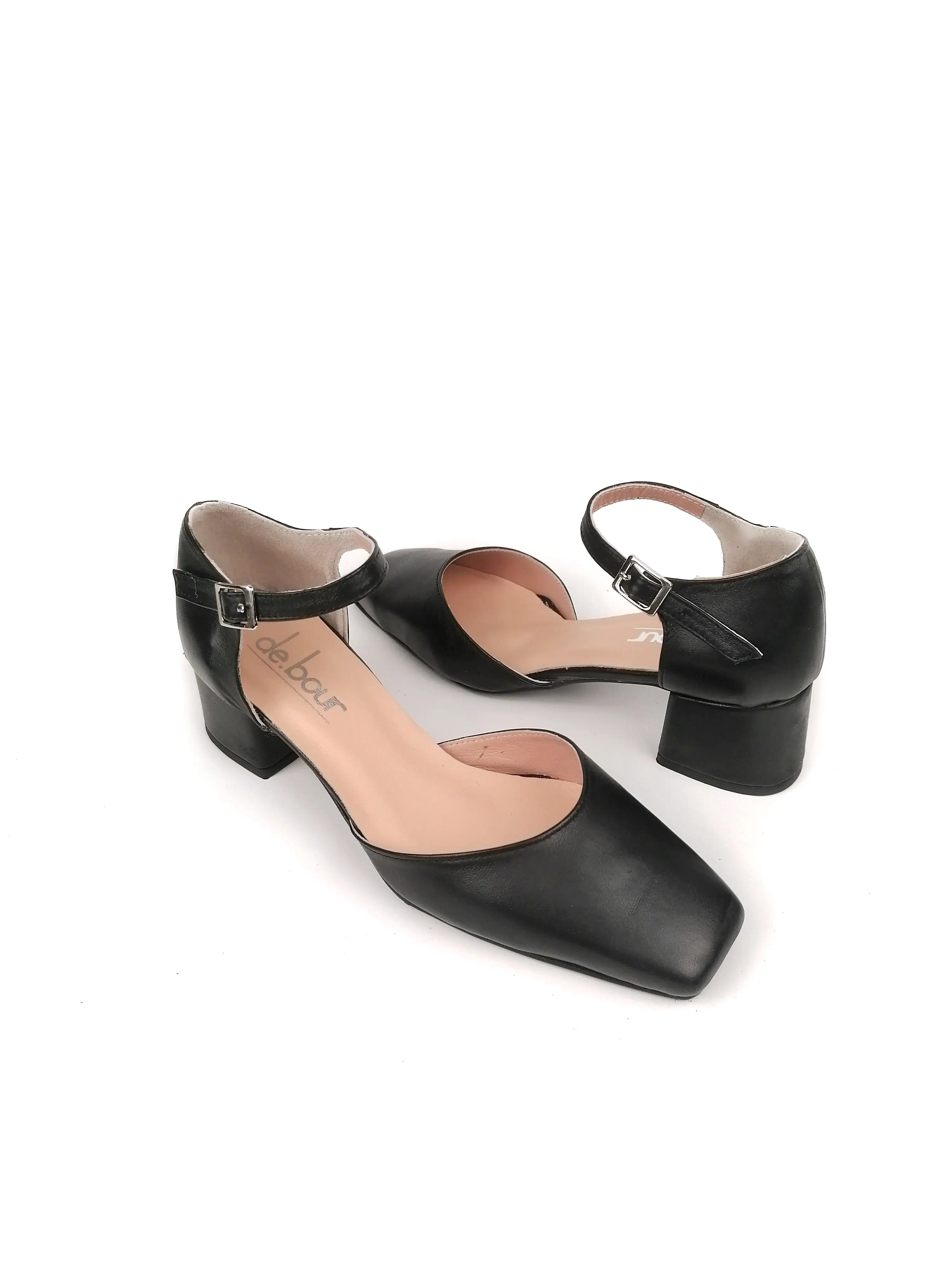 KELLY BLACK LEATHER SQUARE TOE HEELS (5,5cm)