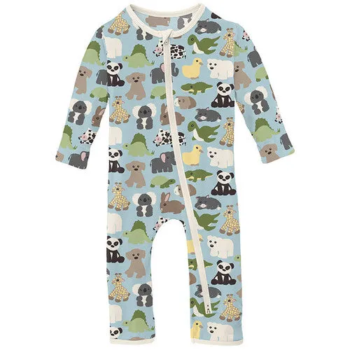 Kickee Pants Print Coverall w/ 2-way Zipper: Spring Sky Too Many Stuffies