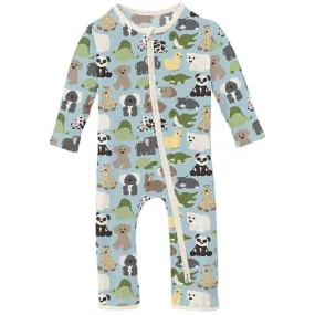 Kickee Pants Print Coverall w/ 2-way Zipper: Spring Sky Too Many Stuffies