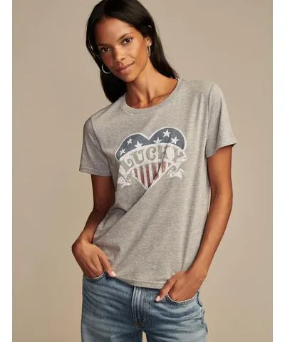 Lucky Brand Women's Lucky Flag Heart Classic Crew