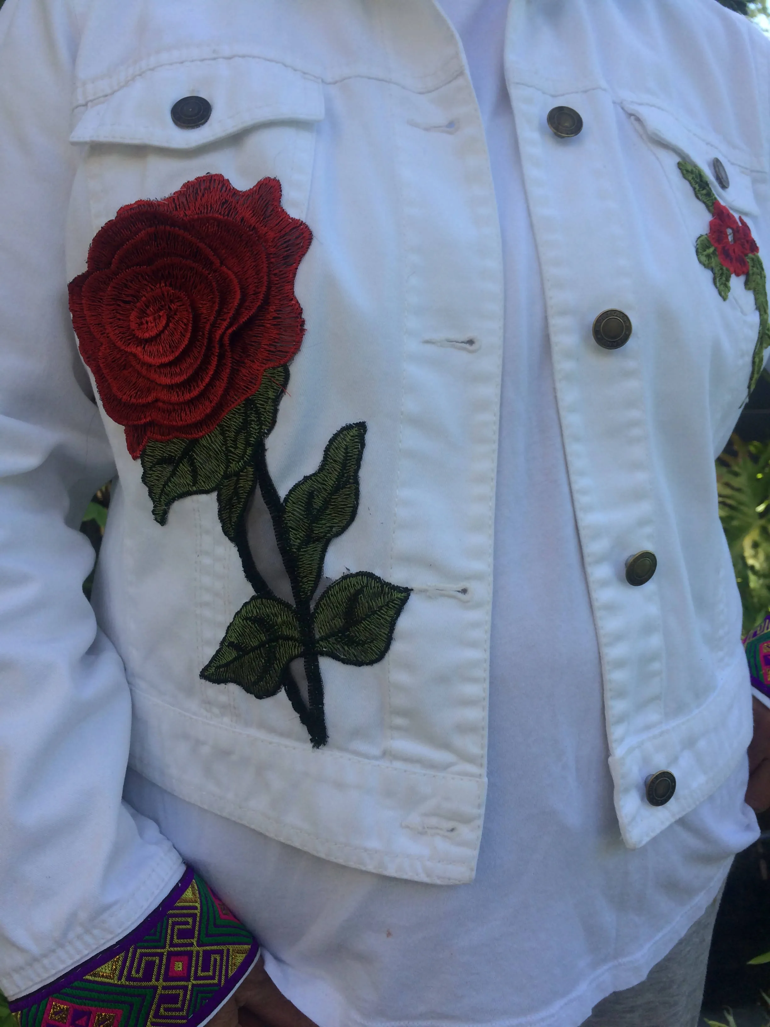 Maggie Devos - Embellished Jean Jacket - Frida Flowers- Lrg.