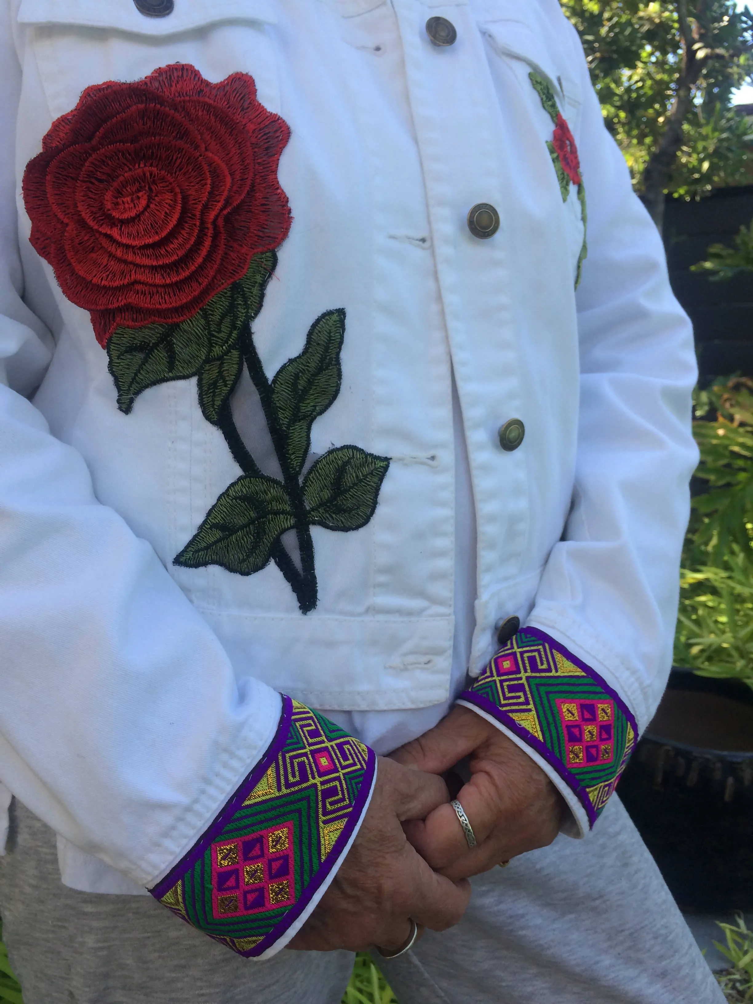 Maggie Devos - Embellished Jean Jacket - Frida Flowers- Lrg.