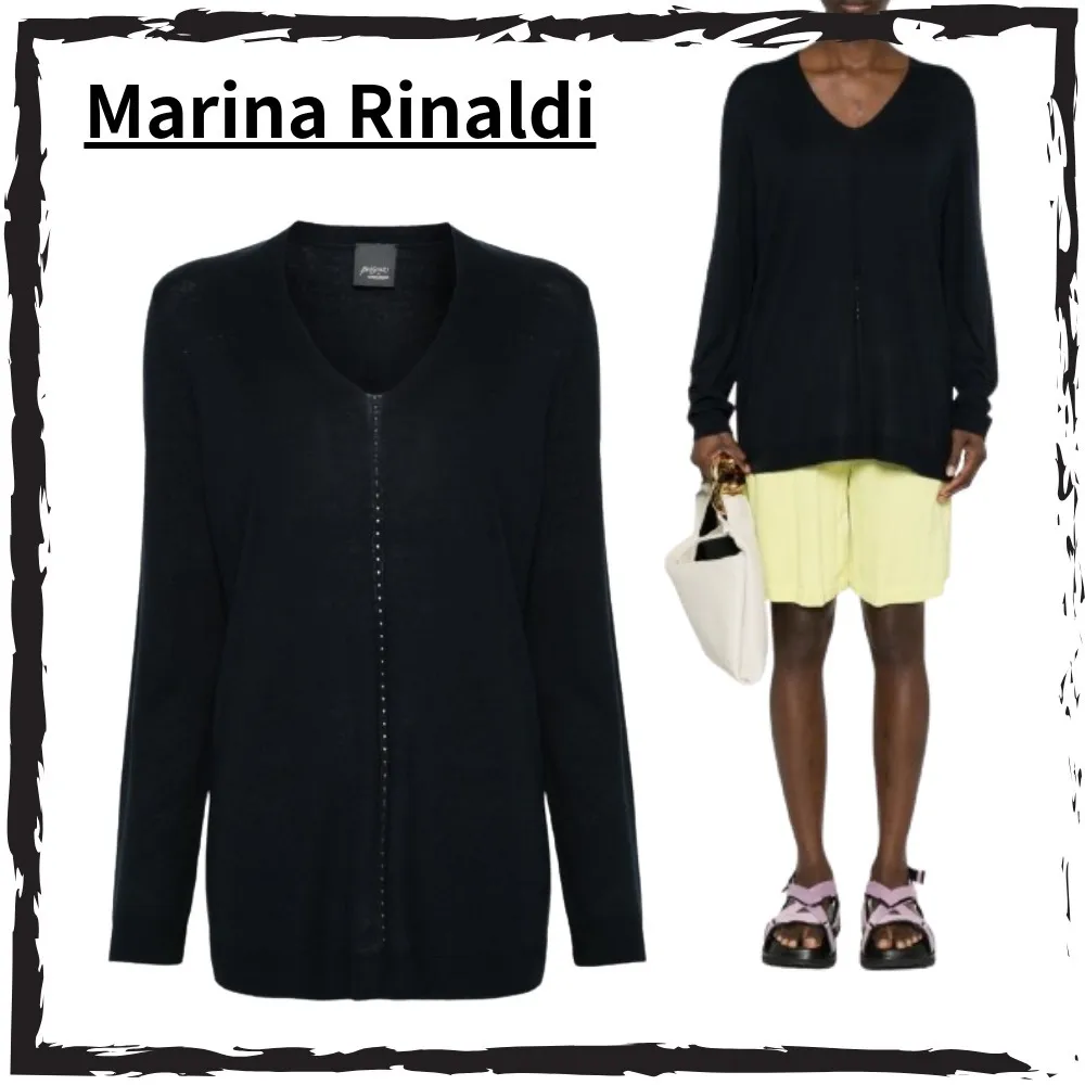 MARINA RINALDI  |Casual Style Silk Blended Fabrics V-Neck Long Sleeves