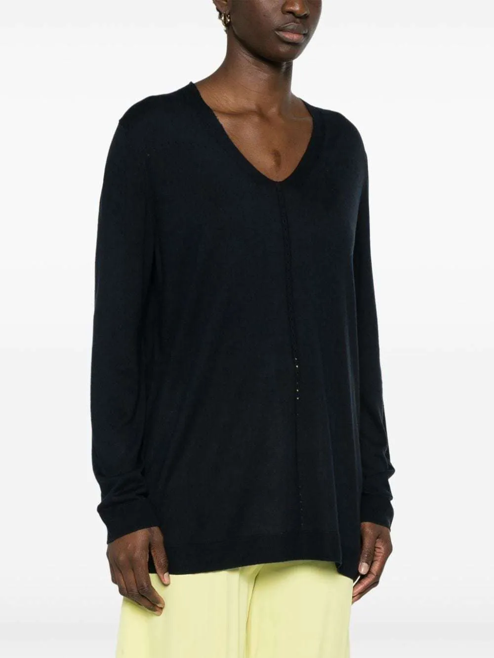 MARINA RINALDI  |Casual Style Silk Blended Fabrics V-Neck Long Sleeves